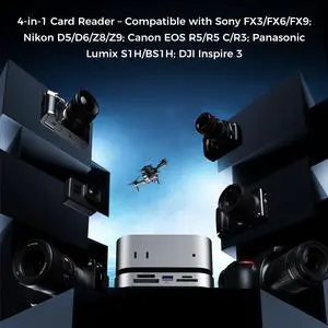 Mac Mini M4 Dock for Photographers, USB 3.2 10Gbps CFexpress Type B/Type A Card Reader, SD/TF 4.0 Slot, M.2 NVMe SSD Enclosure,10Gbps USB-C, 5Gbps USB-A*2,for Content Creators, Professional Filmmakers