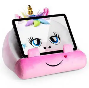Gifts for Readers & Writers Kids Tablet Pillow Stand Holder Lap Soft iPad Stand Unicorn- Kindle Lap Holder for Reading Book Pillow for Reading in Bed, Soft Machine Washable Book Cushion with Pocket