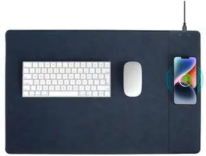Magnetic Wireless Charging Desk Mat, 23.4"x15.6" Large Office Mouse Pad, Microfiber Leather Mouse Mat with Ultra-Smooth Surface, Waterproof Computer Keyboard Desk Mat for Office & Home, Laptop, Blue