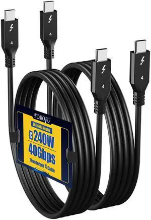 Foboiu USB C Thunderbolt 4 Cable 2ft (0.6 Meter) 2 Pack, Supports 8K Display/40Gbps Data Transfer/240W Charging,Compatible with USB4, Thunderbolt 3 Cable and USB-C Black
