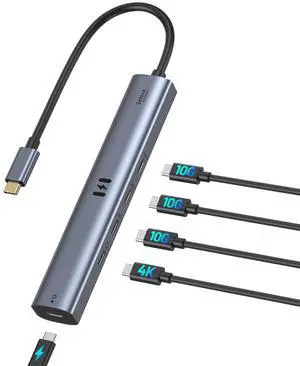 10Gbps USB C Hub with 4K@60Hz Video Display, Selore 5 Ports USB C Splitter 100W PD Charging, C Port Data Transfer, Dongle Multiport Adapter for MacBook Pro, iPad, Dell, HP, and More