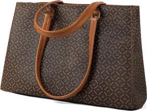 Queenoris Tote Bag for Women, 15.6 inch Laptop Large Capacity Top Handle Handbag Work Bags Computer Bag Office Briefcase (Coffee Brown)