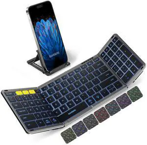 Foldable Bluetooth Keyboard with Numeric Keypad, Samsers Full-Size Wireless Folding Keyboard with Backlight, Portable Travel Keyboards for iOS Android Windows Mac OS, Support 3 Device(BT5.1 x 3), Gray