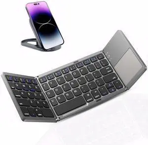 JPHTEK Foldable Keyboard with Touchpad, Folding Portable Keyboard, Full Size Keys, Large Trackpad Bluetooth Travel Keyboards for iPad Laptop PC Tablets -Gray