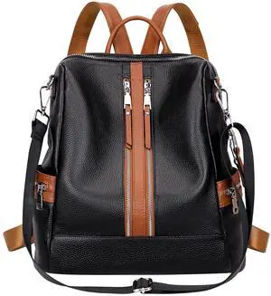ALTOSY Genuine Leather Backpack Purse for Women Convertible Shoulder Bag Crossbody Bag Elegant Casual Daypacks (S77 Black/Brown)