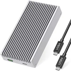 Fanless Speedy 40Gbps M.2 NVMe SSD Enclosure, USB4/Thunderbolt 4 Aluminum External NVMe Enclosure with Finned Dustproof Cooling Design, Supports M.2 PCIe SSD up to 8TBSilver