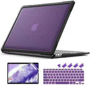 Batianda Ultimate Protection Case for MacBook Air 13 inch 2021 2020 Release Model A2337 M1 Chip A2179 A1932 2019 Matte Carbon Fiber Edges Shockproof with Keyboard Cover Screen Protector,Purple