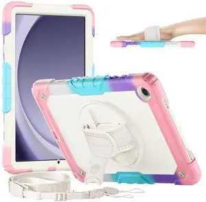 Timecity Case for Samsung Galaxy Tab A9 Plus 11 inch 2024 with Screen Protector for Girls Kids, Shockproof Case for Galaxy Tab A9+ (SM-X210/X216/X218) with Stand Hand/Shoulder Strap- Pink Camo