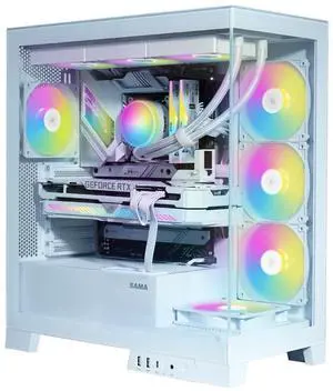 SAMA V50WH Mid Tower ATX PC Case, Dual Tempered Glass Panels, 4×120mm ARGB PWM Fans, High Airflow Chassis with 360mm Radiator Support, USB-C Port, Easy Cable Management  White