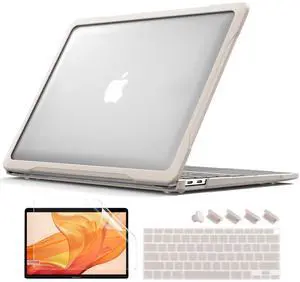 Batianda Ultimate Protection Case for MacBook Air 13 inch 2021 2020 Release Model A2337 M1 Chip A2179 A1932 2019 Matte Carbon Fiber Edges Shockproof with Keyboard Cover Screen Protector,Khaki