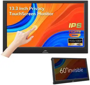 Kenowa Touchscreen Portable Monitor 13.3 Inch, FHD 1080P IPS Built-in Privacy Screen with HDMI VGA, Portable Monitor for Laptop Compuer Wins OS Rasp pi