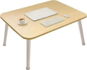LKBBC Folding Lap Desk for Bed, 23.6 Inch Portable Laptop Stand for Couch, Bed & Floor | Bed Tray Table for Eating, Writing, Reading | Foldable Sturdy Laptop Desk for Adults, Oak