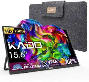 Kado 15.6" FHD Portable Monitor for Laptop, 100% sRGB Second Display IPS 1920x1080 HDMI USB-C Laptop Screen Extender, Carrying Sleeve 180° Kickstand for PC, Mac, Dex, Tablet, Xbox, PS4/PS5, Switch