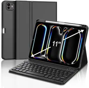 iPad Pro M4 11 inch Case with Keyboard, Detachable Wireless Bluetooth Keyboard, Slim Smart Folio Cover with Pencil Holder for iPad Pro 11'' (2024 Gen 7), Auto Sleep/Wake, Long Battery Life, Black