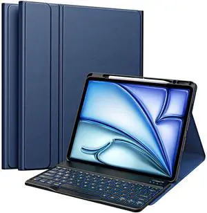 MoKo Keyboard Case for New iPad Air 13 Inch Case with Keyboard 2025/2024, Multi-Angle Magnetic Stand Cover for iPad Pro 12.9 2022/2021/2020/2018, Detachable Wireless Bluetooth Keyboard, Indigo