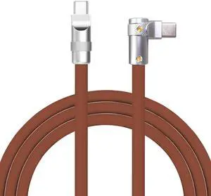 chubbycable FlexElbow Pro - 90 Degree Design 240W Fast Charge Cable Ultra-Thick Silicone Right Angle USB C Cable Phone Tablets Charging Cord, Chocolate, Type-C to Type-C, 9.8FT