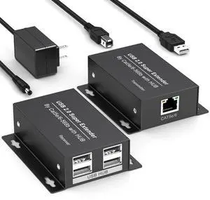 USB Extender Over Ethernet USB 2.0 HUB RJ45 Cat5e/6, 196ft/60m, up to 480Mbps Transfer Rate No Driver Required Supports POC Power Supply, Supports Connecting Keyboard Mouse U Disk Printer etc.