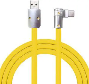 chubbycable FlexElbow Pro - 90 Degree Design 240W Fast Charge Cable Ultra-Thick Silicone Right Angle USB C Cable Phone Tablets Charging Cord, Yellow, USB-A to Type-C, 16.4FT