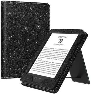 MoKo Case for 6" All-New Kindle(11th Generation 2024/2022 Release), Lightweight PU Leather Cover Stand Shell with Hand Strap Auto Wake/Sleep for Kindle 2024 11th Gen e-Reader, Glitter Black