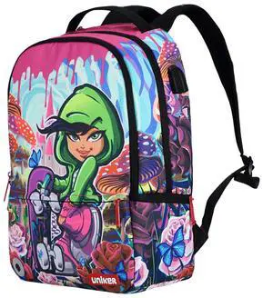 UNIKER Laptop Backpack with USB Charging Port,Graffiti Middle School Backpack for Girls,Water Resistant Travel Backpack for Women,Designer Laptop Backpack for 15.6 Inch Laptop,Skateboard Girl