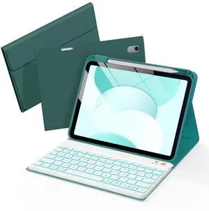 Senyoson Folio Keyboard Case for iPad 10th Gen 10.9 inch (2022) and iPad 11th (A16, 2025), Magnetic Wireless Detachable Keyboard, 7-Color Backlight, Thin & Light, Pencil Holder (Cyan)