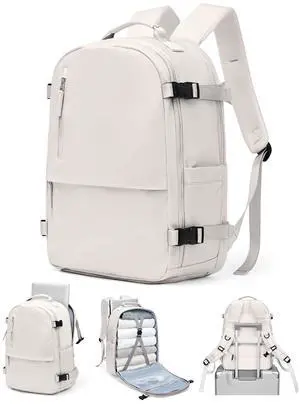 Travel Backpack for Women Men, Waterproof Carry on Backpack for Flight Approved Personal Item Bag, Business Laptop Backpack with USB Charging for Hiking Gym with Shoe Compartment Casual Daypack White