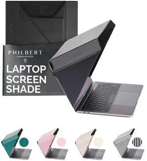 Philbert Danish Design 4-in-1 Laptop Sun Shade - Slim Hood Screen Shade, Privacy Screen, Heat Protection, & Contrast Enhancement - Universal, Foldable, & Lightweight - Fits 15"/16" Laptops - Black