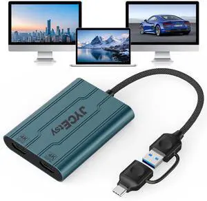 USB 3.0/USB C to HDMI Adapter, Dual Monitor 4K@60Hz DisplayLink Adapter(DL6950) Multiple Displays, Compatible with Apple Mac M1/M2/M3, Windows, HDMI Splitter for Laptop & Desktop, Driver Required