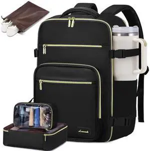 LOVEVOOK Travel Backpack For Women,40L Carry On Backpack Flight Approved,TSA Personal Item Travel Bag Fits 17 Inch Laptop,Business Weekender Overnight Daypack with Toiletry Bag and Cube,Black