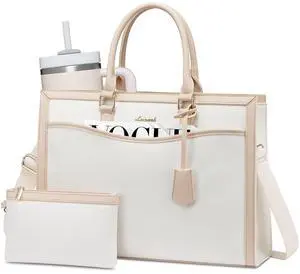 LOVEVOOK Laptop Tote Bag for Women, 15.6 inch Lightweight Canvas Office Work Bag Briefcase, Large Capacity Teacher Computer Bag Handbag for Travel Business,2pcs Set Canvas/Apricot