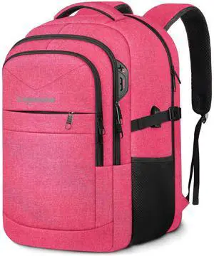 Lapsouno Extra Large Backpack, 17.3 Inch Travel Laptop Backpack, Water Resistant Casual Hiking Daypack, Computer Bag with USB Port, College School Business Carry on Rucksack for Women, Pink