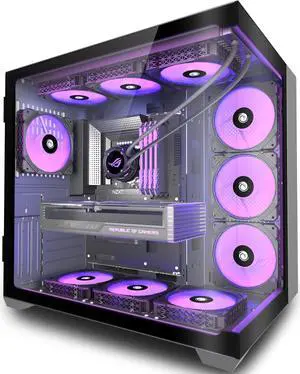 AMANSON PC CASE ATX 9 PWM ARGB Fans Pre-Installed, Mid-Tower Gaming PC Case, Panoramic Tempered Glass Computer Case with Type-C,360mm Radiator SupportBlack
