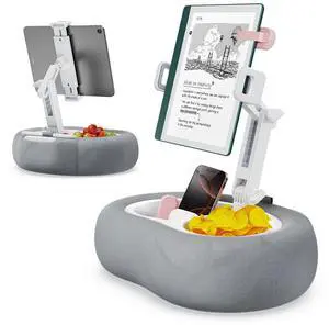 TAZENI Tablet Kindle Pillow Stand Holder with 2 Trays Fit 4''-13'' Phone/Tablet/Kindle iPad Holder Stand for Bed with Soft Plus Fabric Reading Accessories Gift for Reading, Gray