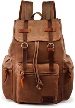 GEARONIC Vintage Canvas Backpack, Casual Daypack Backpacks for Men Women, 15inch Laptop Bag Travel Hiking Camping Rucksack - Coffee
