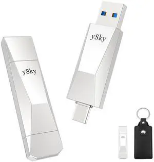 ySky 256GB SSD USB-C 3.2 Gen2 Flash Drive, Up to 500MB/s 2-in-1 OTG Thumb Drive with Keychain Leather Case
