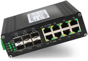 Industrial 10G Ethernet PoE Switch, 2*10G SFP + Slot+4*Gigabit SFP Slot +8*RJ45 Port, PoE Networking Switch Supporting Din-Rail, 48~57VDC Power Input