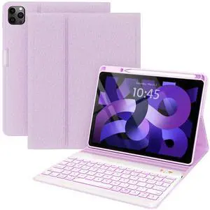 Keyboard case for ipad Air 11 inch(M2 2024)/10.9 Inch Air 5th 4th Generation & iPad Pro 11 inch (1st/2nd/3rd/4th Gen)-Backlit Detachable Keyboard, Folio cover with upper easily Pencil Holder-(Purple)
