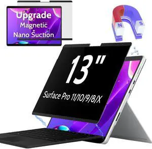 Peslv Magnetic Privacy Screen for Surface Pro 11/10/9/8/X 13 Inch, Removable Anti Blue Light Glare Filter, Black Security Private Apy Block Protector Peslv Magnetic Privacy Screen for Surface Pro 11/10/9/8/X 13 Inch, Removable Anti Blue Light Glare Filter, Black Security Private Apy Block Protector