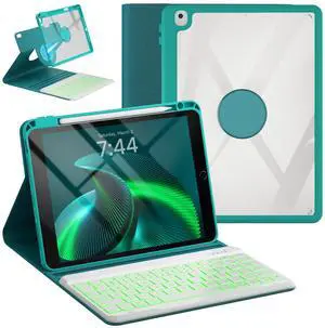 OYEEICE for iPad 9th Generation Case with Keyboard - Detachable Wireless Backlit Keyboard, Upgraded Magnetic Cover with Pencil Holder for iPad 9th/8th/7th Gen, iPad Pro 10.5" & iPad Air 3rd Gen - Teal