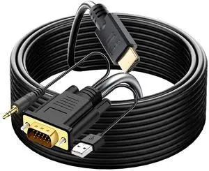 YOTETION HDMI to VGA 40Ft Cable with Audio, Directional HDMI (Source) to VGA (Display) Cable (Male to Male) Compatible for Computer, Desktop, Laptop, PC, Monitor, Projector, HDTV, Roku, Xbox