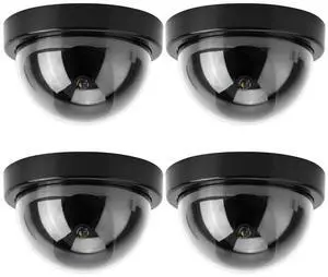 Simulated Security Camera Fake,Outdoor Camera Dummy Security Cameras Fake D,Surveillance Cameras 4Pcs Dome Simulation Camera CCTV Dummy Fake Security Camera with Flashing Led Light(White)(Black)