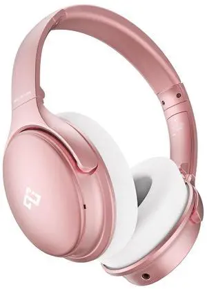 INFURTURE Rose Gold Active Noise Cancelling Headphones with Microphone Wireless Over Ear Bluetooth Headphones, Deep Bass, Memory Foam Ear Cups, Quick Charge 90H Playtime, for Travel/Sports/Audiobooks