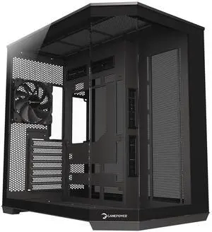 GAMEPOWER Warcry Edge Mid-Tower ATX Gaming Pc Case, Elegant Design, Dual-Compartment Tempered Glass, Includes 1x PWM Fan, Type-C, Dust Filter, Black