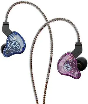 KBEAR KS2 iem, in Ear Monitor Headphones Hybrid 1BA 1DD Wired Earbuds Stereo Bass HiFi IEM Earphone Noise Cancelling High Resolution with Detachable Cable for Running Gaming(Without mic, Purple-Blue)