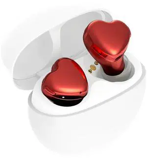 AVIOT TE-I3 Cute Heart-Shaped Wireless Earbuds for Small Ears with Clear Hard Case, Bluetooth 5.3, Up to 23 Hours Playtime, IPX4 Waterproof, Multipoint Connection, Ambient Sound, Bulid in Mic (Red)