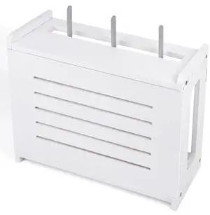 BEARUT Wooden Router Shelf Wall Mount WiFi Router Storage Box Modem Cover Organized Power Strip Cable Management Hider Rack by Solid Wood Need Assembly White