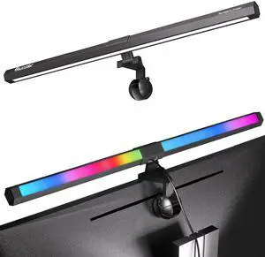 Quntis Monitor Light RGB PRO Backlight, Eye-Care Dual Light Computer Light Bar Gaming Office Desk Lamp, 15 Modes Dimmable Backlight, 3 Color Temperature Adjustable Brightness, Ra95 Screen Light Bar