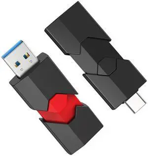 RAOYI 2 Pack 128GB USB C Flash Drive 2 in 1 Type C + USB 3.0 Flash Drive Dual OTG Retractable Type-C Thumb Drive USB-C Memory Stick for iPhone 15 iPad Pro Android Smartphone Tablet PC (Black, Red)