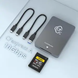 CFexpress Type A Card Reader (10Gbps) Portable Aluminum CFexpress Card Reader Support USB3.1 Gen2,Thunderbolt 3 Port Connection CF Express Type A Adapter Compatible with Windows/Mac OS/Linux