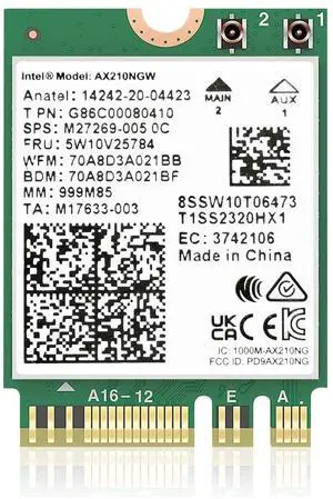 AX210NGW WiFi 6E Card M.2 5400Mbps Tri-Band Wireless Module for Laptop,11AX WiFi Adapter with Bluetooth 5.3,MU-MIMO, Ultra-Low Latency, NGFF, Supports Windows 11/10 (64bit)